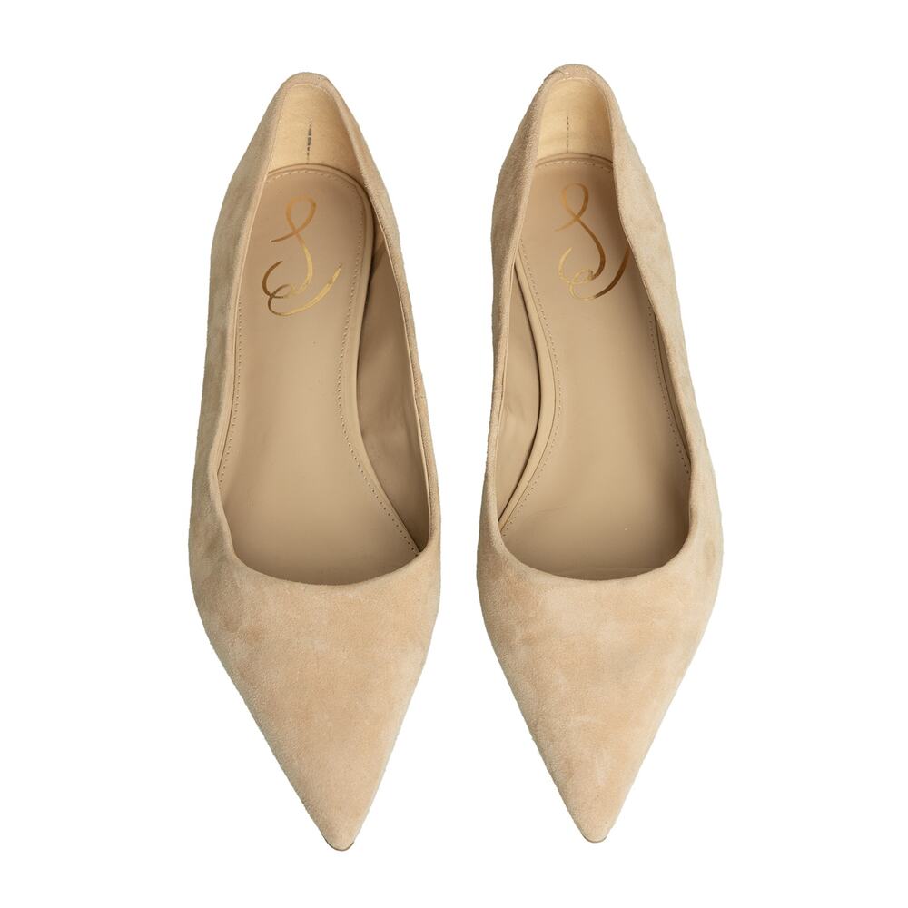 Women Designer Sam Edelman Wanda Pointed Toe Leather Ballet Flats Cappuccino Tan